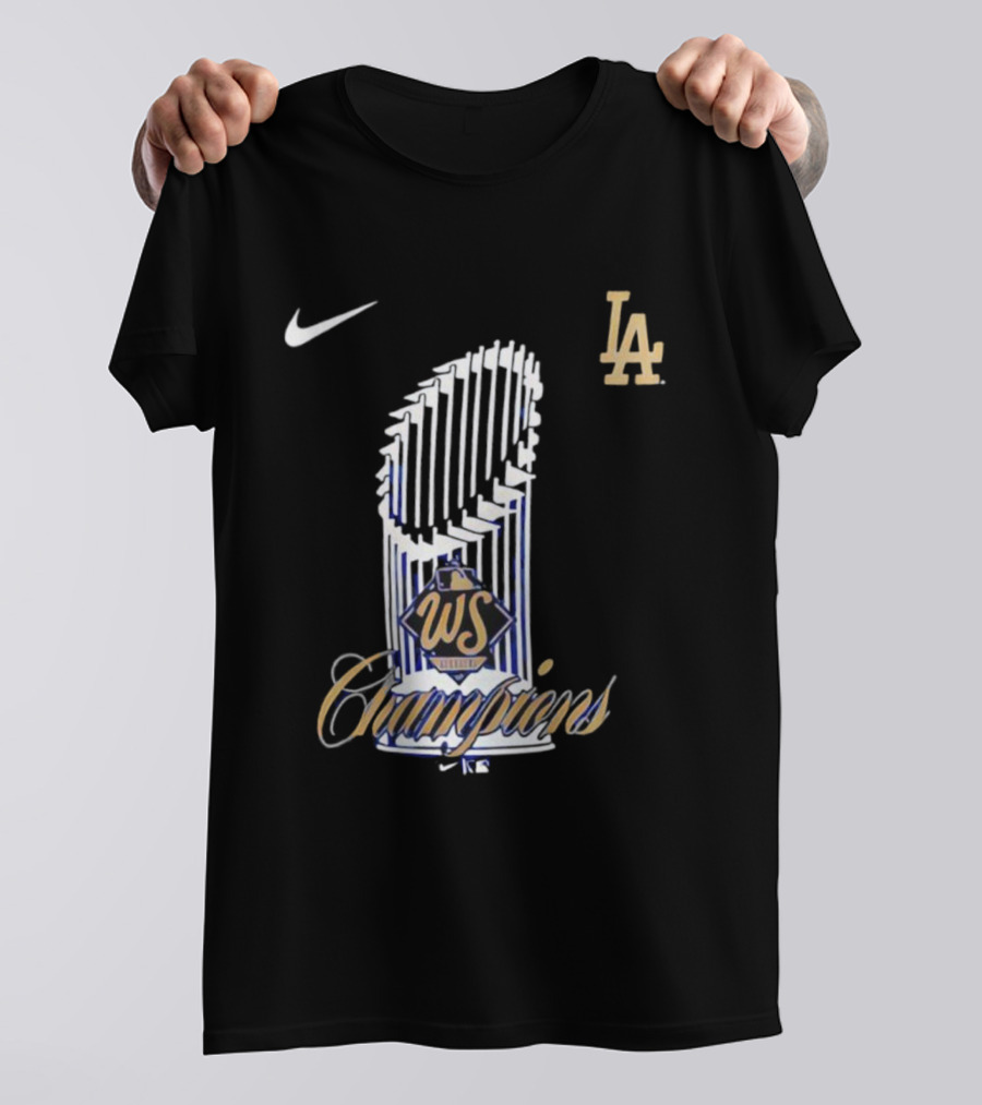 Los Angeles Dodgers 2025 WS Champions Trophy Nike LA T-Shirt