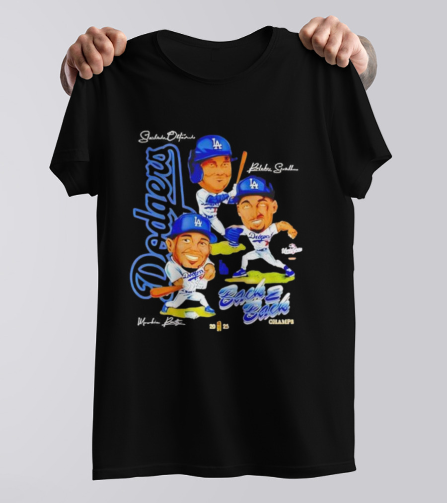Los Angeles Dodgers 2025 Back To Back Champs Shohei Ohtani Blake Snell Mookie Betts Signatures T-Shirt