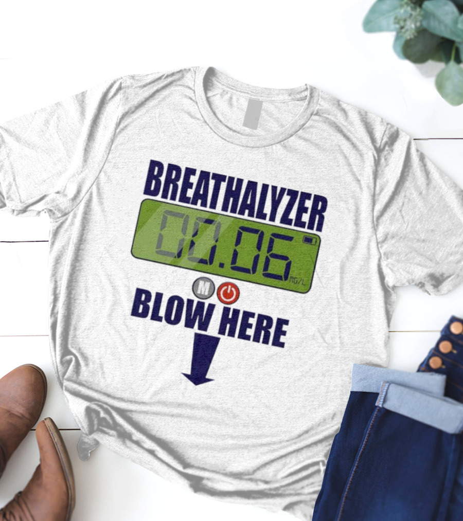 Breathalyzer 00.06 Mg/L Blow Here Power Button Graphic T-Shirt