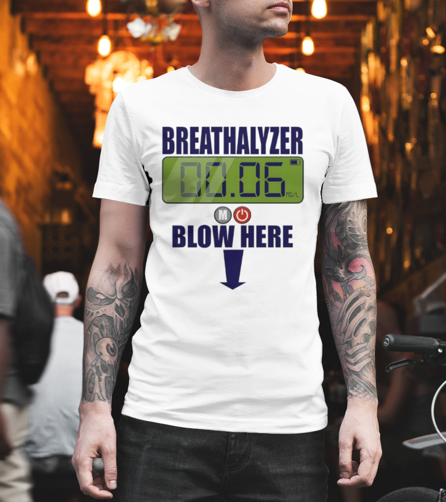 Breathalyzer 00.06 Mg/L Blow Here Power Button Graphic T-Shirt