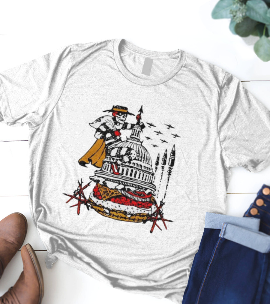 Murder Burger Skeleton Parody Capitol Building Food Mashup T-Shirt