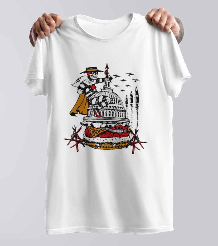 Murder Burger Skeleton Parody Capitol Building Food Mashup T-Shirt