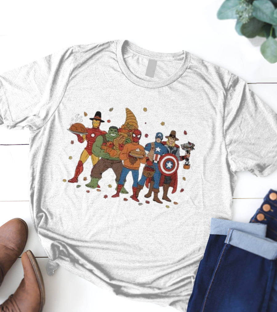 Thanksgiving Superhero Feast With Iron Man Hulk Spider-Man Captain America T-Shirt