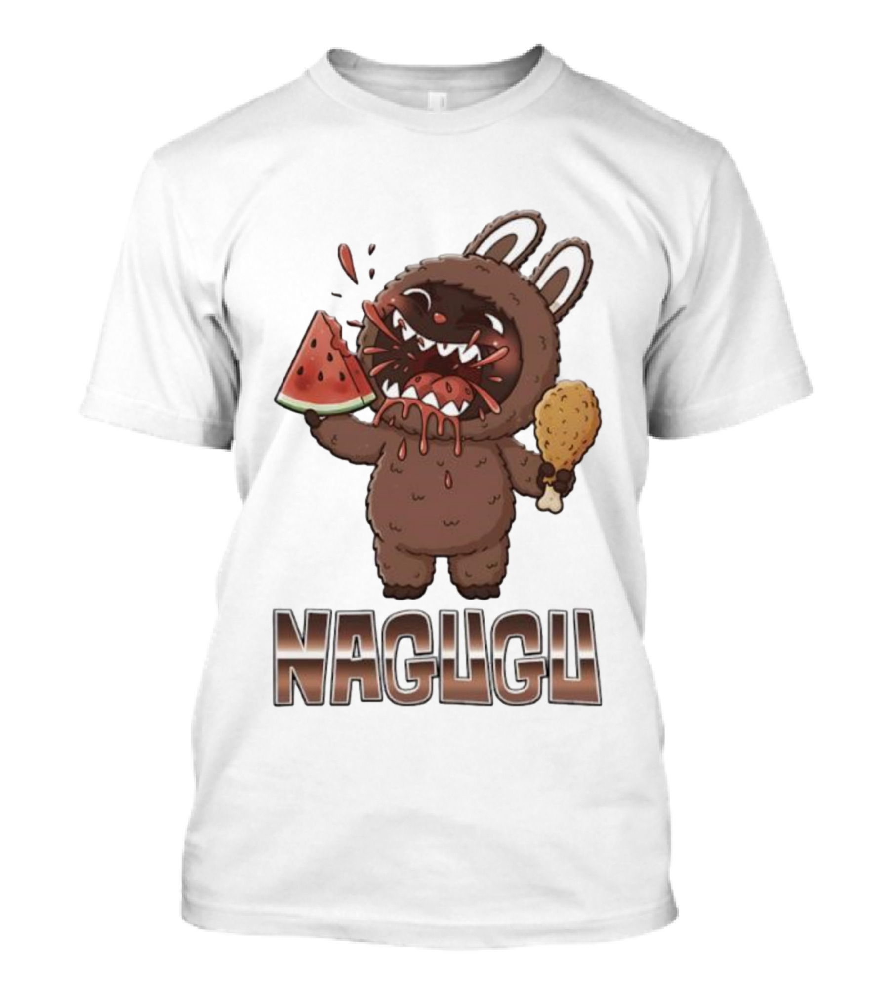 Monsters Nagugu Eating Watermelon And Fried Chicken Labubu T-Shirt