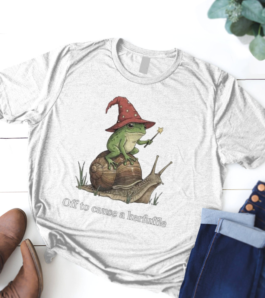 Whimsical Wizard Frog Snail Adventure Off To Cause A Kerfuffle T-Shirt