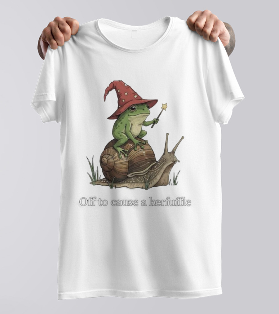 Whimsical Wizard Frog Snail Adventure Off To Cause A Kerfuffle T-Shirt