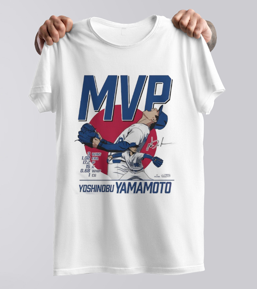 MVP Yoshinobu Yamamoto Three Wins Pitcher ERA Los Angeles Dodgers T-Shirt