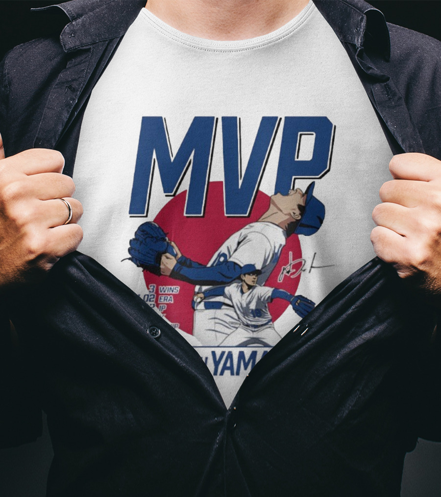 MVP Yoshinobu Yamamoto Three Wins Pitcher ERA Los Angeles Dodgers T-Shirt