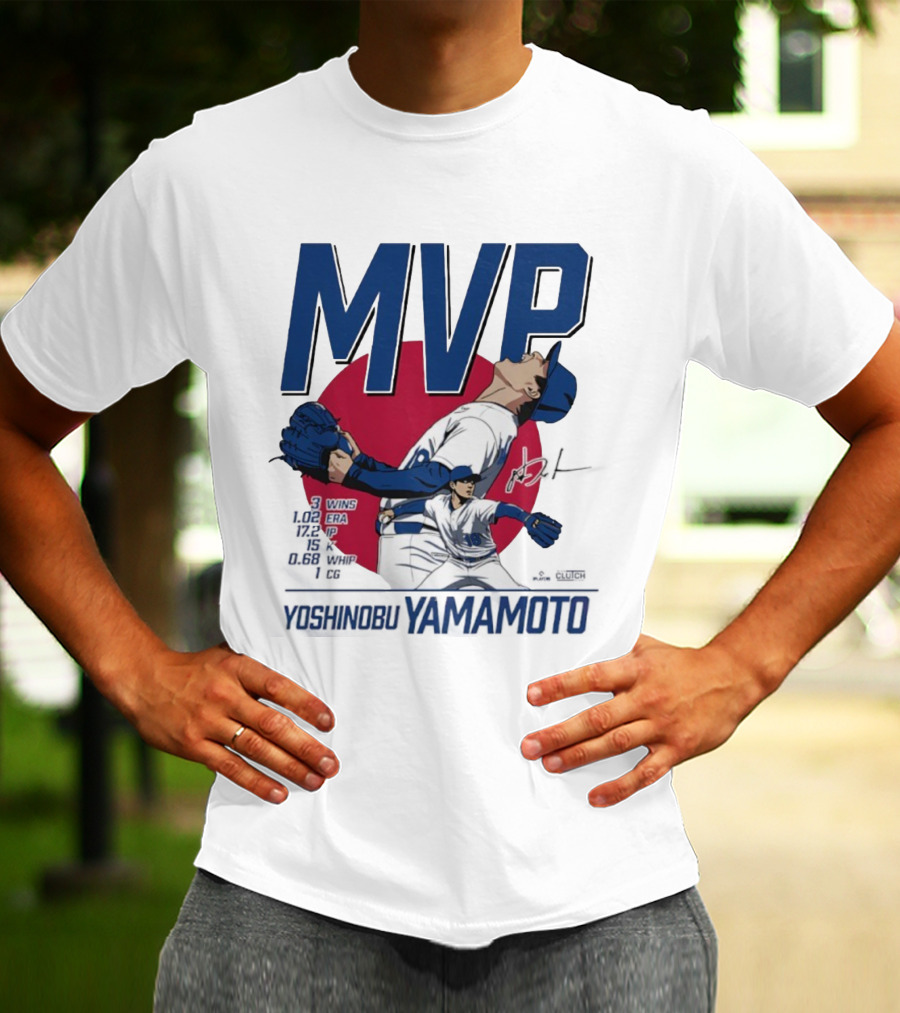 MVP Yoshinobu Yamamoto Three Wins Pitcher ERA Los Angeles Dodgers T-Shirt