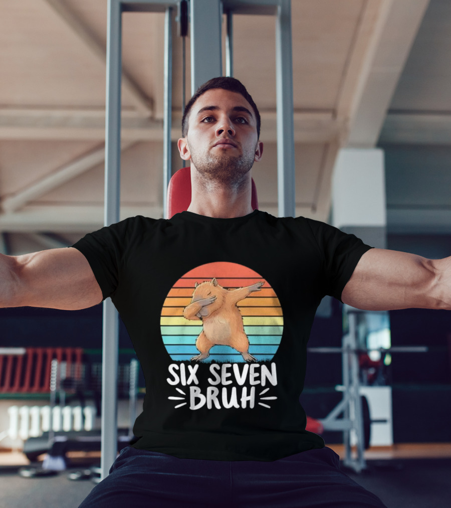 67 Meme Capybara Dabbing Six Seven Bruh Rainbow Retro T-Shirt