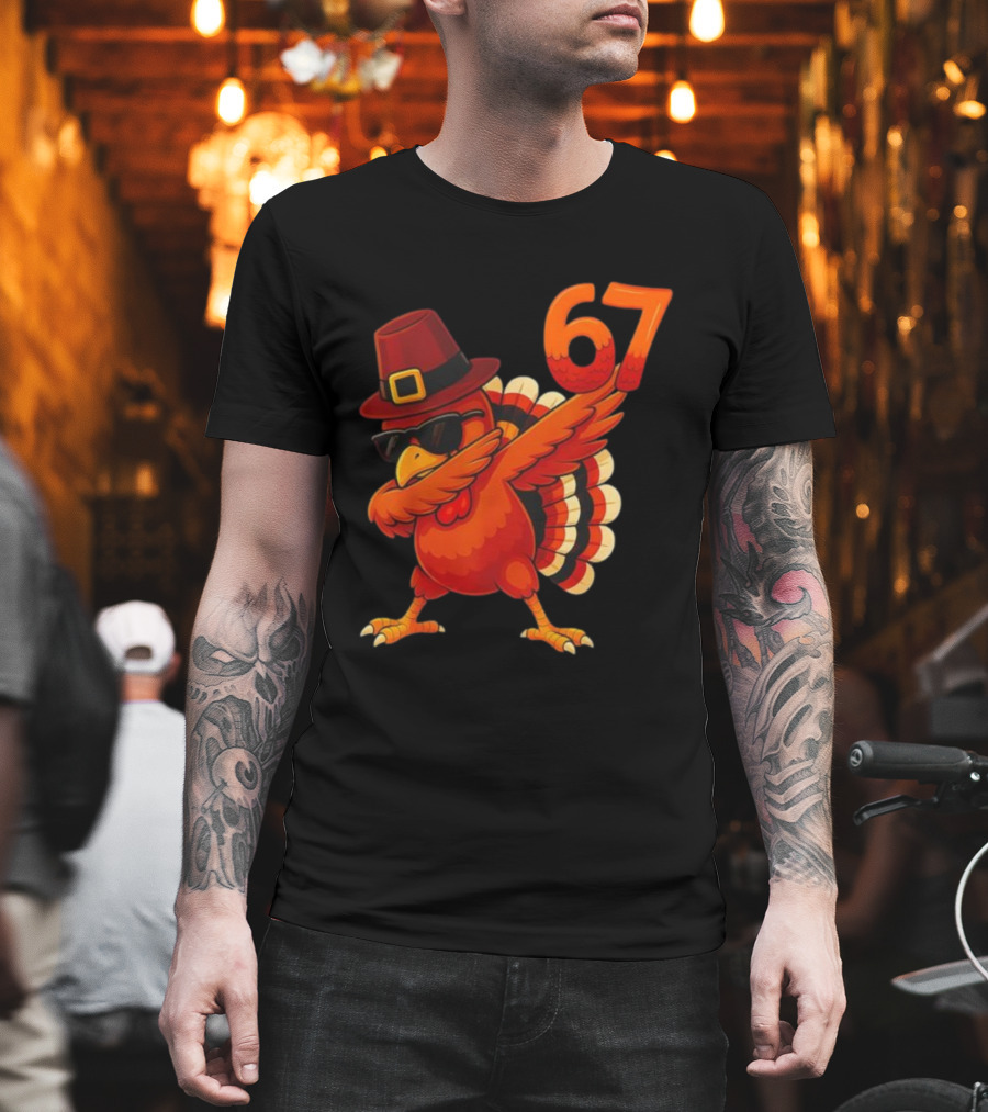 67 Thanksgiving Dabbing Turkey With Hat And Sunglasses T-Shirt