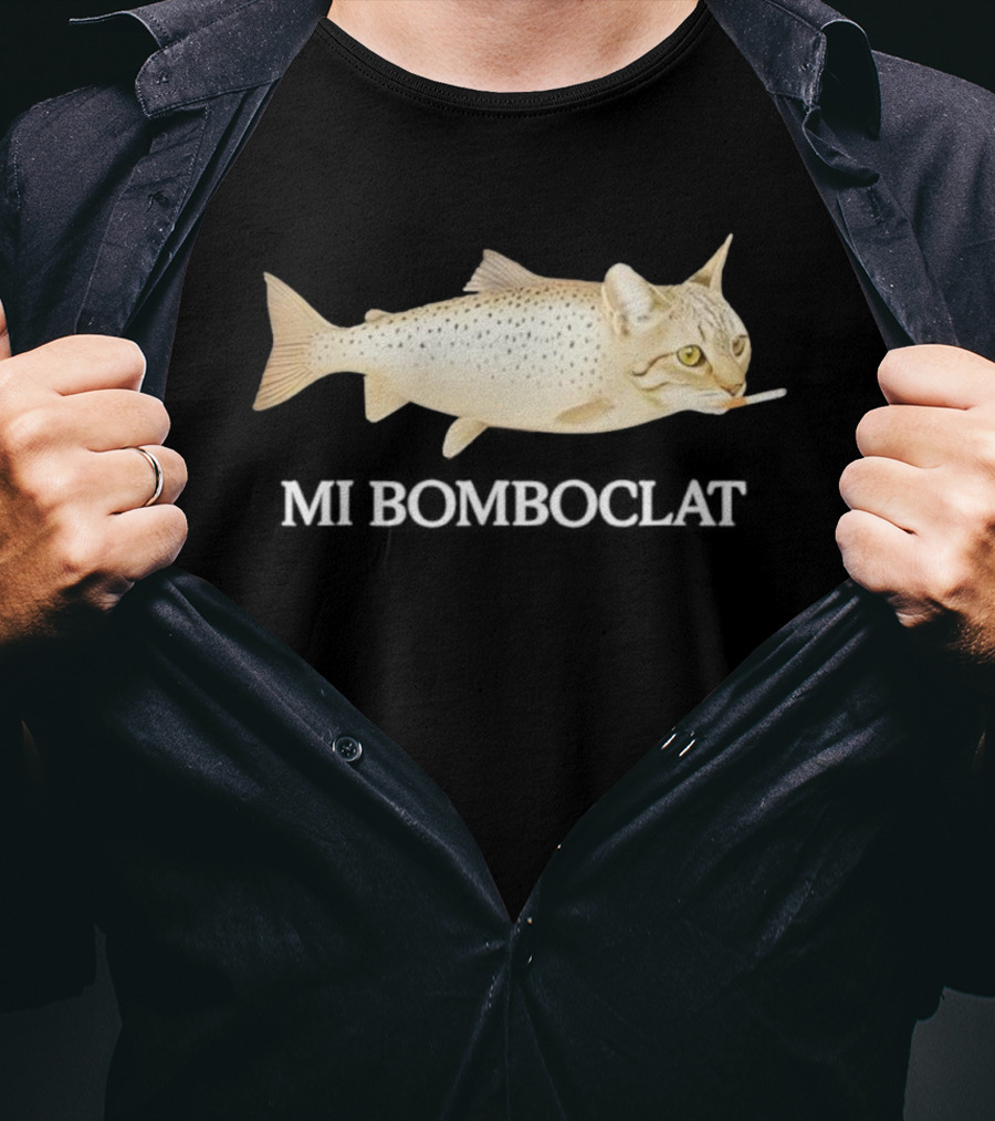 Bomboclat Fish Cat Meme Smoking Cigarette T-Shirt