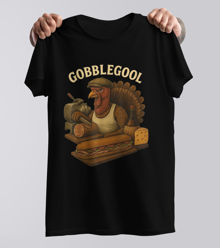 Gobblegool Turkey With Cap Cutting Meat Thanksgiving Sandwich T-Shirt