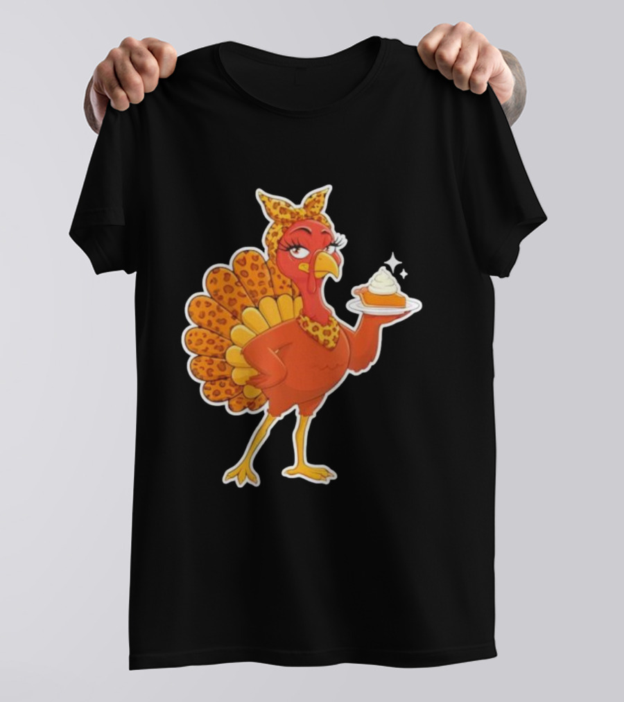 Leopard Print Turkey With Pumpkin Pie Thanksgiving T-Shirt