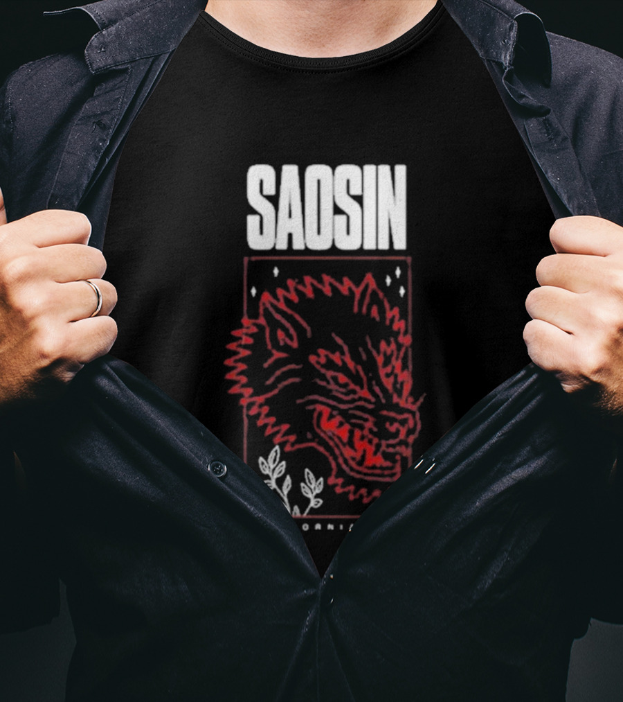 Saosin California USA Wolf Red Outline Design T-Shirt