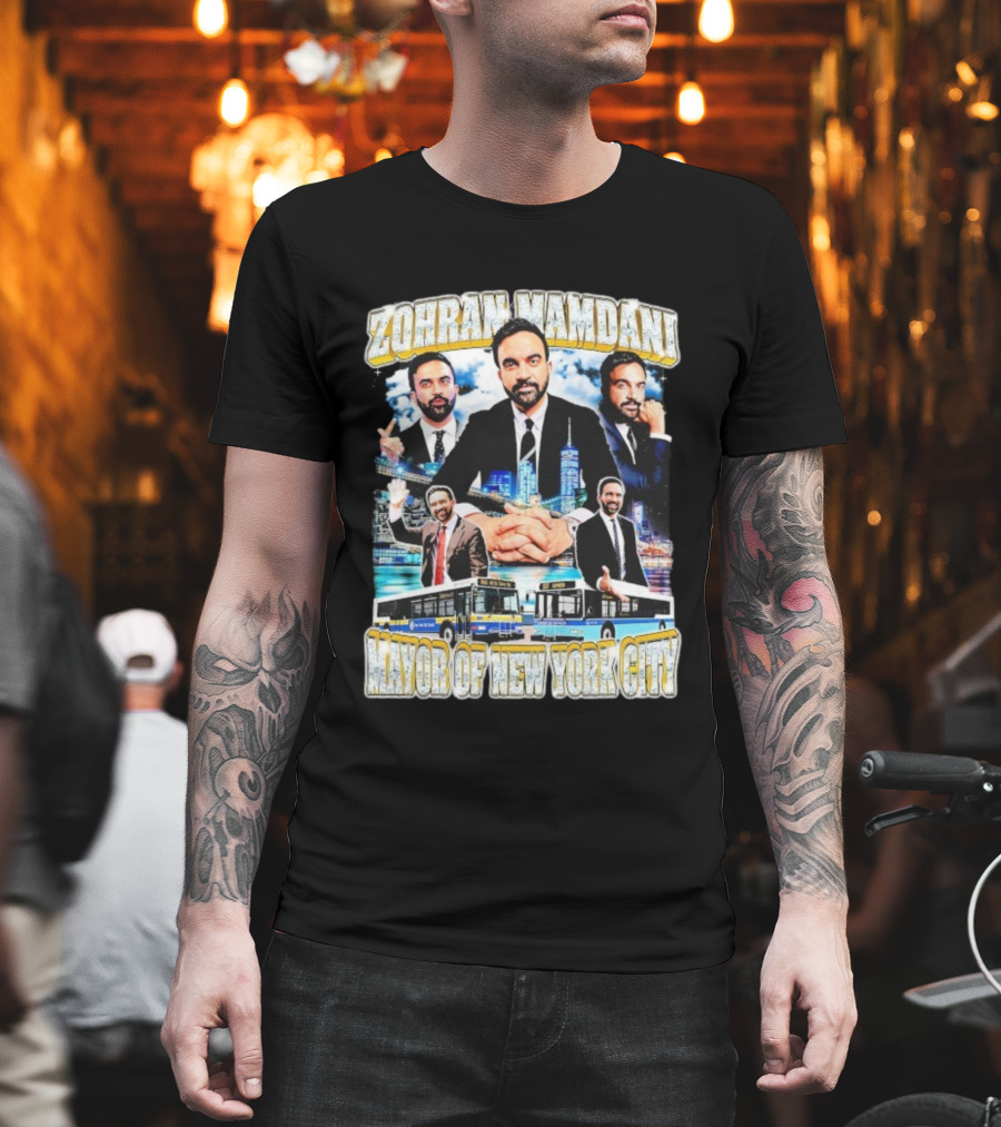 Zohran Mamdani Mayor Of New York City Skyscrapers Buses Skyline T-Shirt