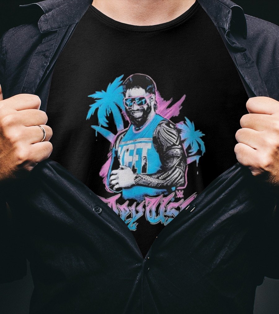 WWE Jay Uso Palm Trees Yeet Neon Tattoo Design T-Shirt