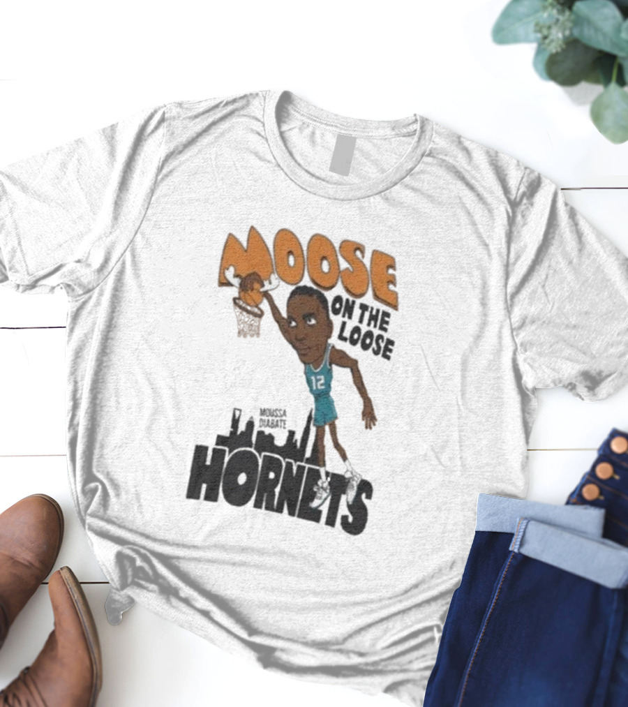 Moose On The Loose Hornets Moussa Diabate Caricature Dunk T-Shirt