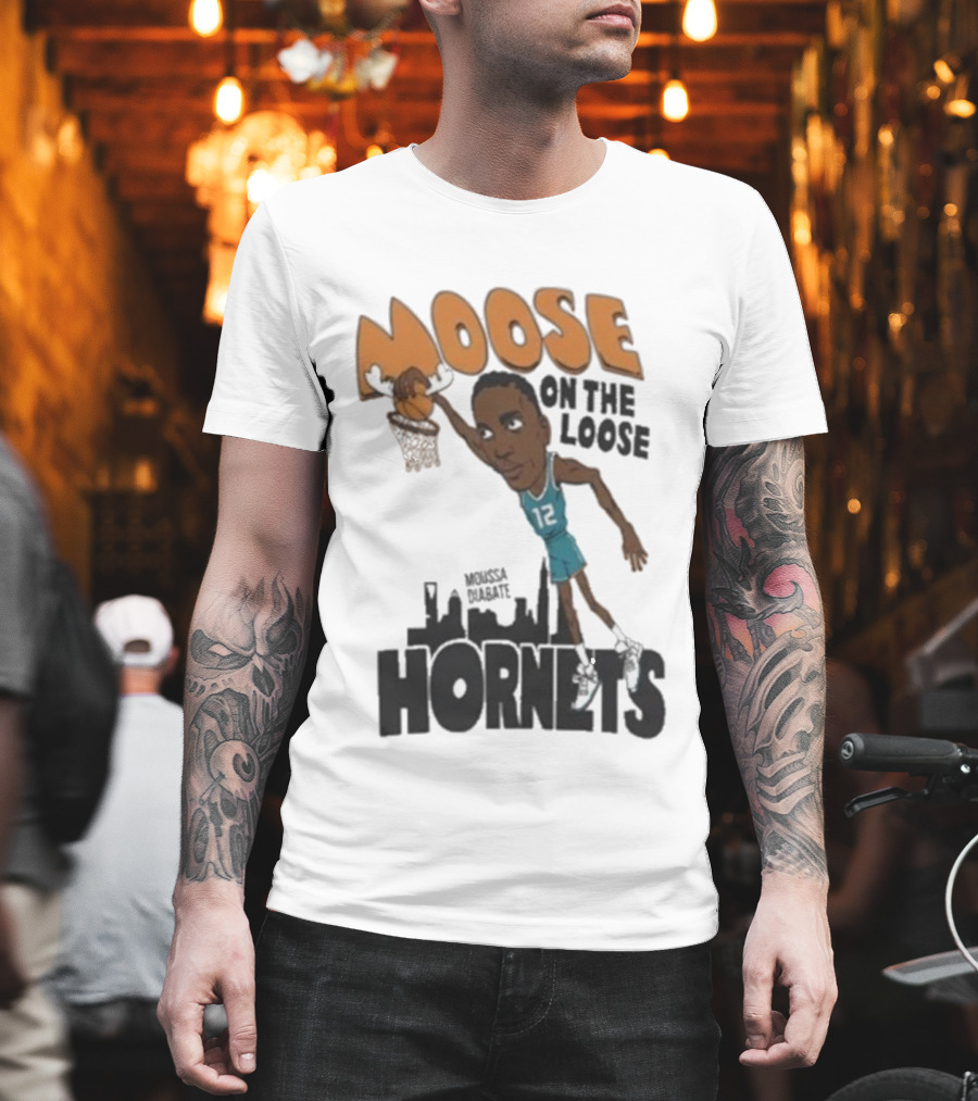 Moose On The Loose Hornets Moussa Diabate Caricature Dunk T-Shirt