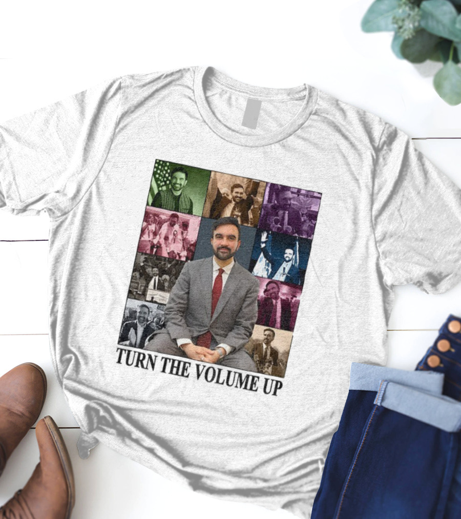 Zohran Mamdani Turn The Volume Up NYC 2026 The Eras Tour Vintage Portrait Collection T-Shirt