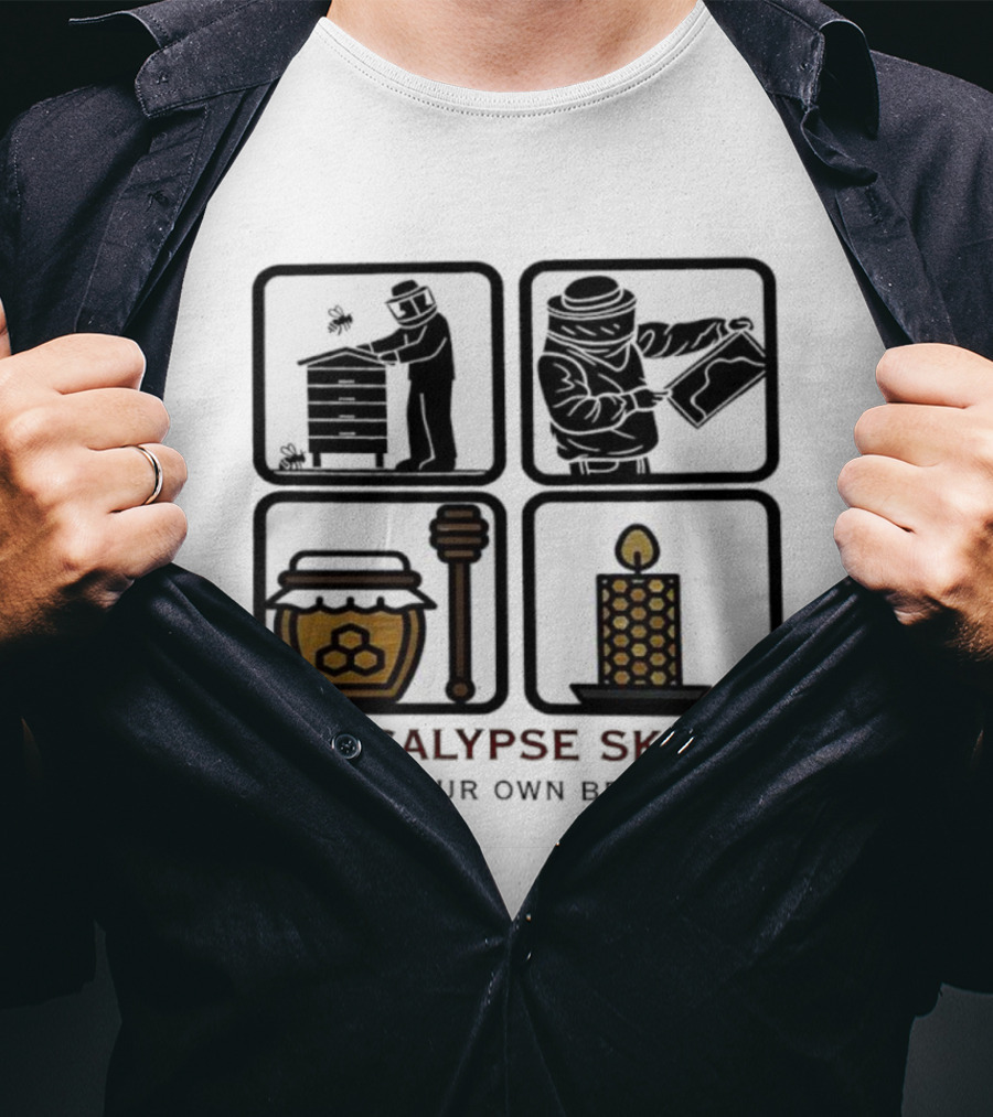 Apocalypse Skills Beekeeping Map Reading Honey Candle Making Mind Your Own Beeswax T-Shirt