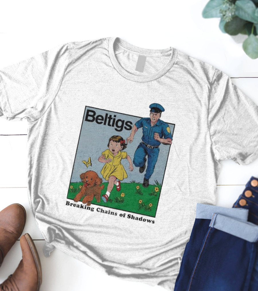 Beltigs Escape Run With Policeman Girl Dog And Butterfly T-Shirt