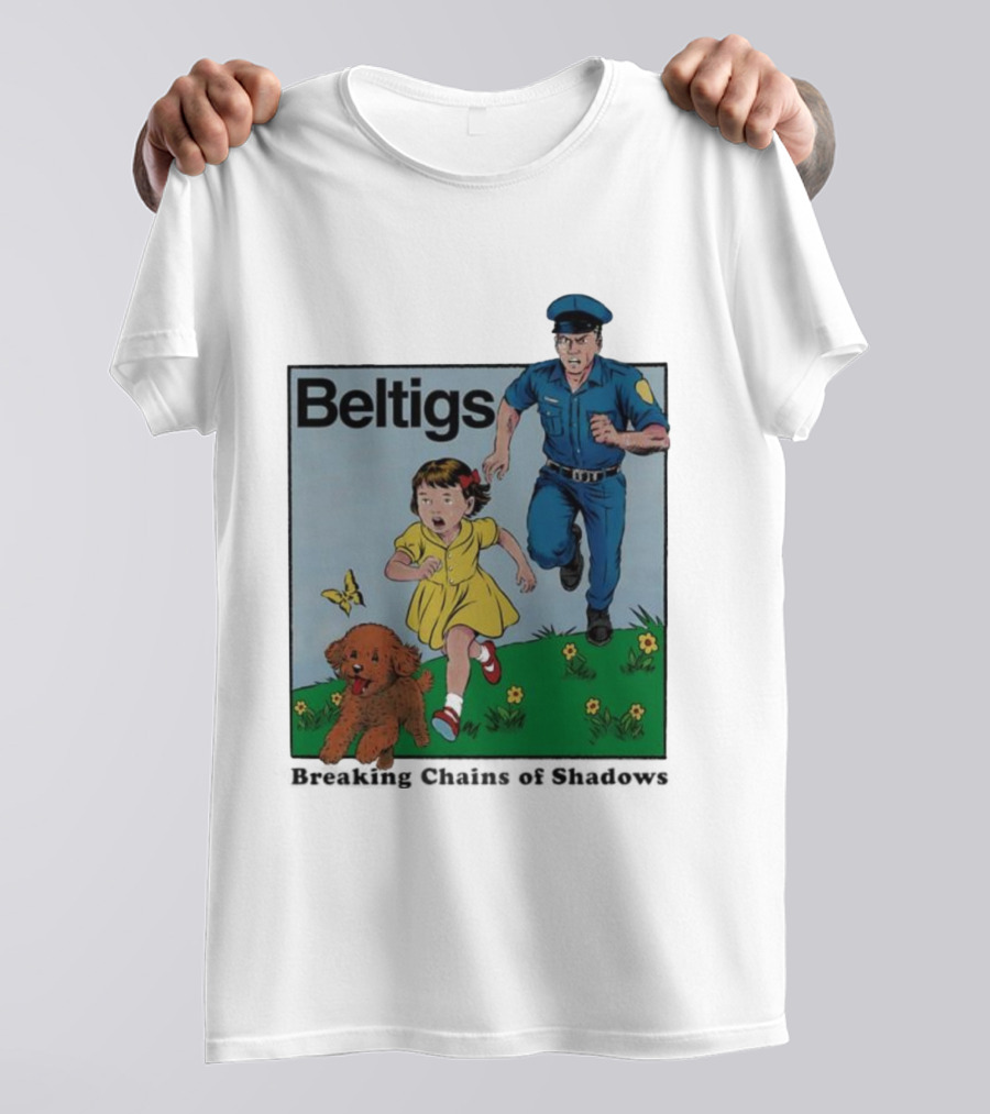 Beltigs Escape Run With Policeman Girl Dog And Butterfly T-Shirt