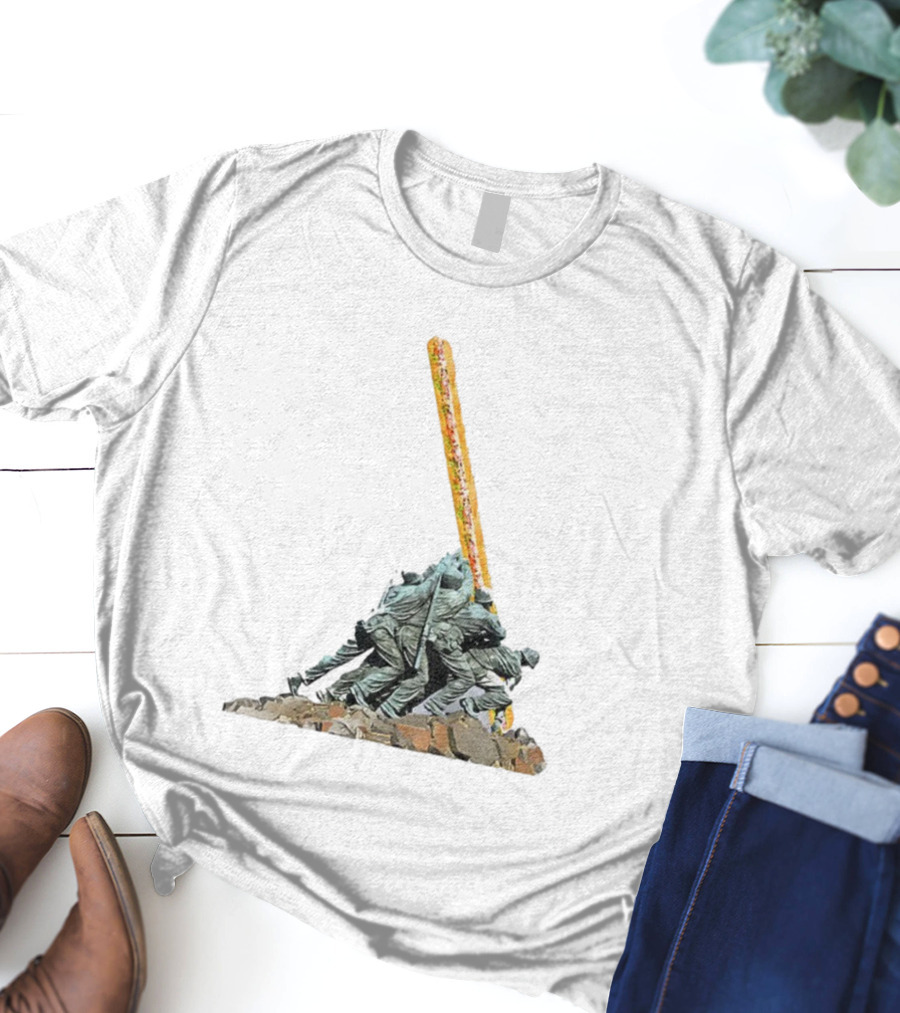 Hoagie Thrower Sandwich Guy Soldiers Raising Sandwich Spoof Satire Joke Anti-Fascist T-Shirt