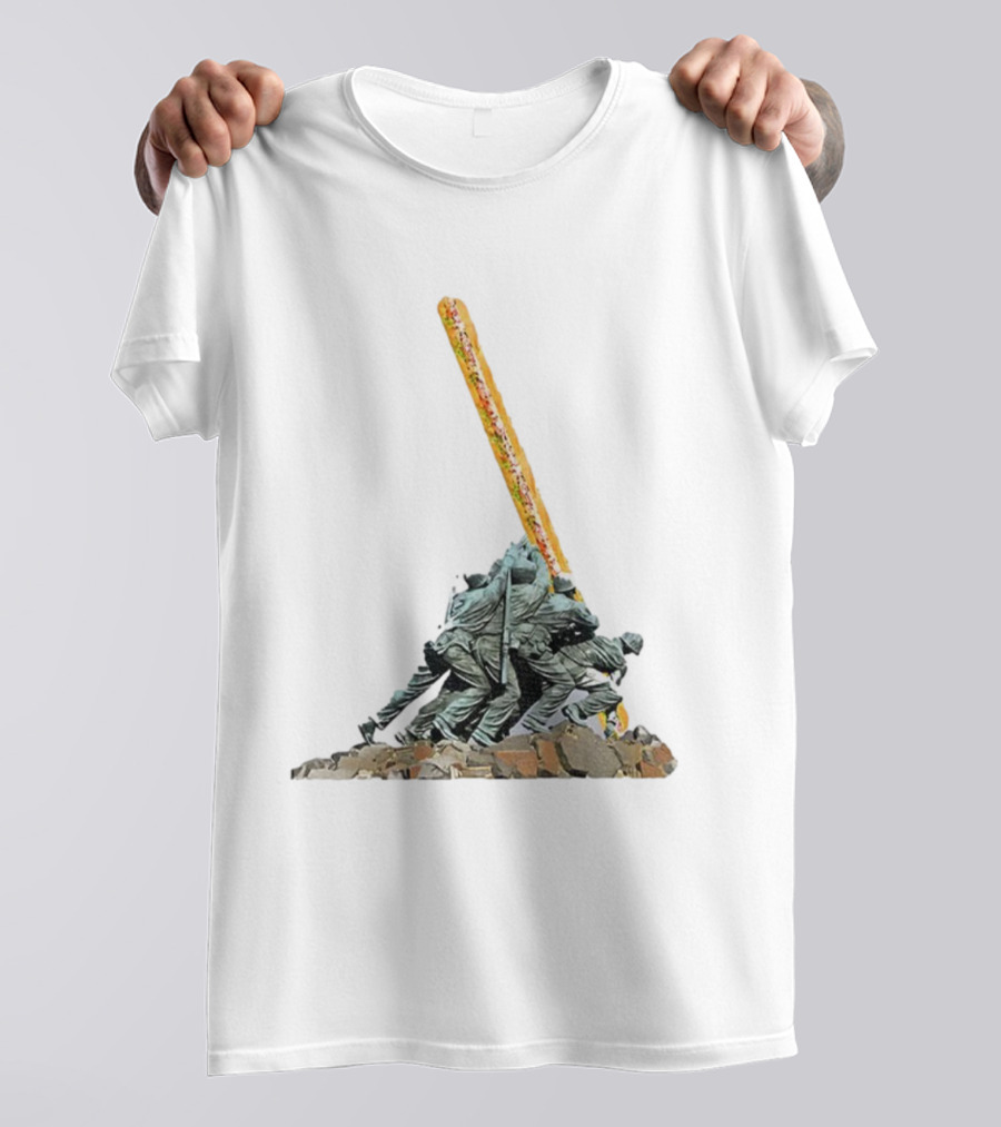 Hoagie Thrower Sandwich Guy Soldiers Raising Sandwich Spoof Satire Joke Anti-Fascist T-Shirt