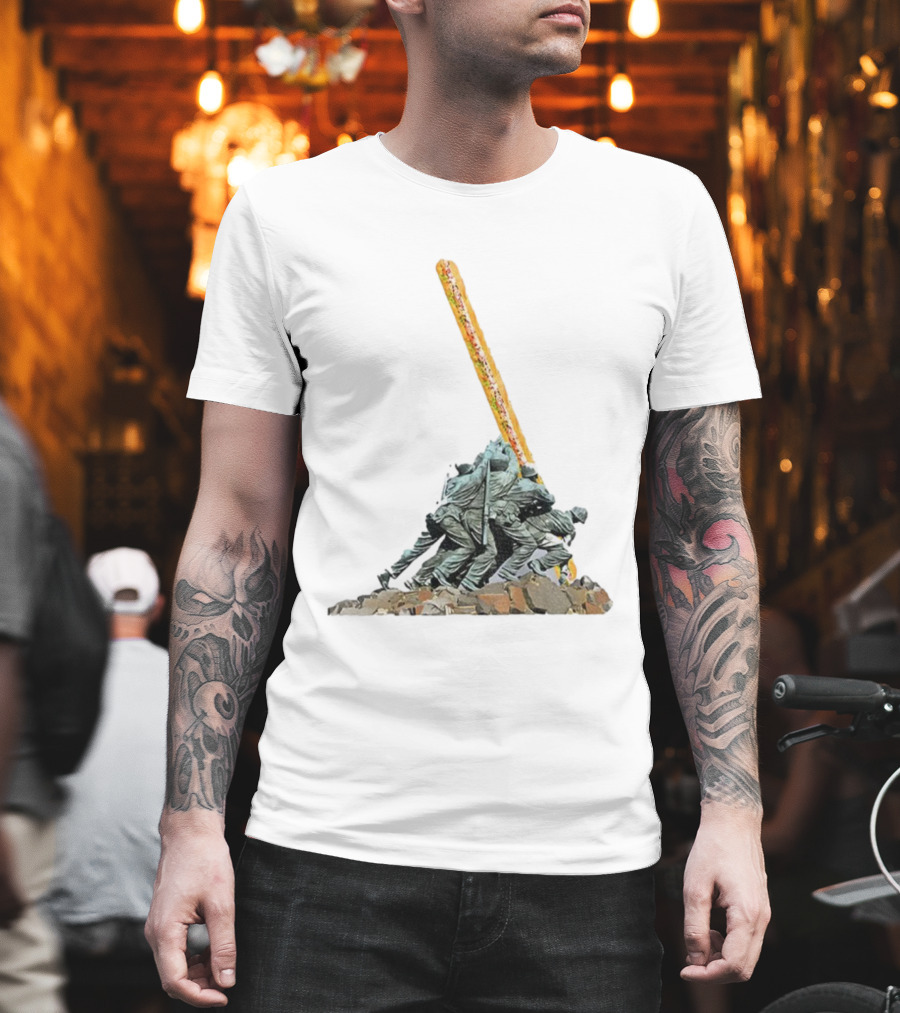 Hoagie Thrower Sandwich Guy Soldiers Raising Sandwich Spoof Satire Joke Anti-Fascist T-Shirt