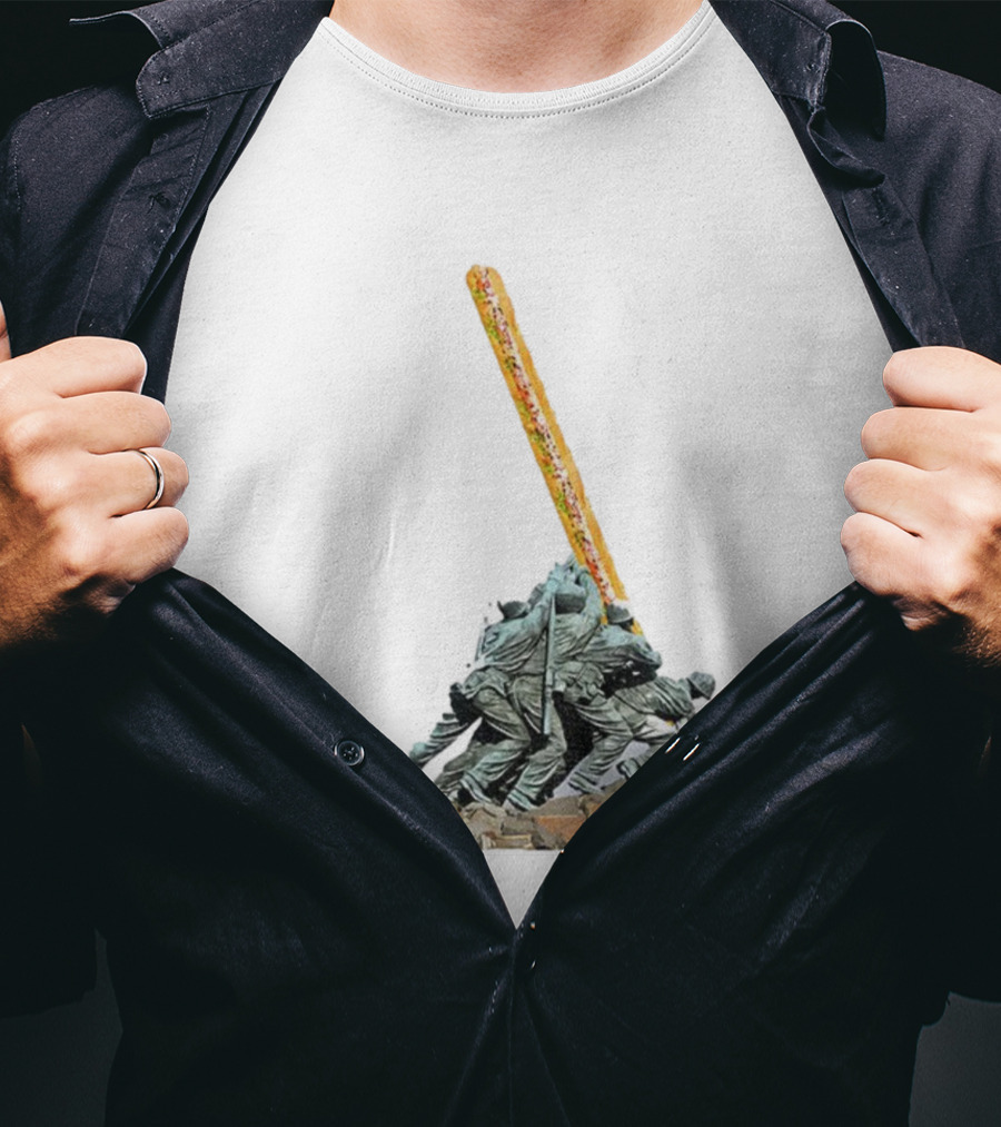 Hoagie Thrower Sandwich Guy Soldiers Raising Sandwich Spoof Satire Joke Anti-Fascist T-Shirt