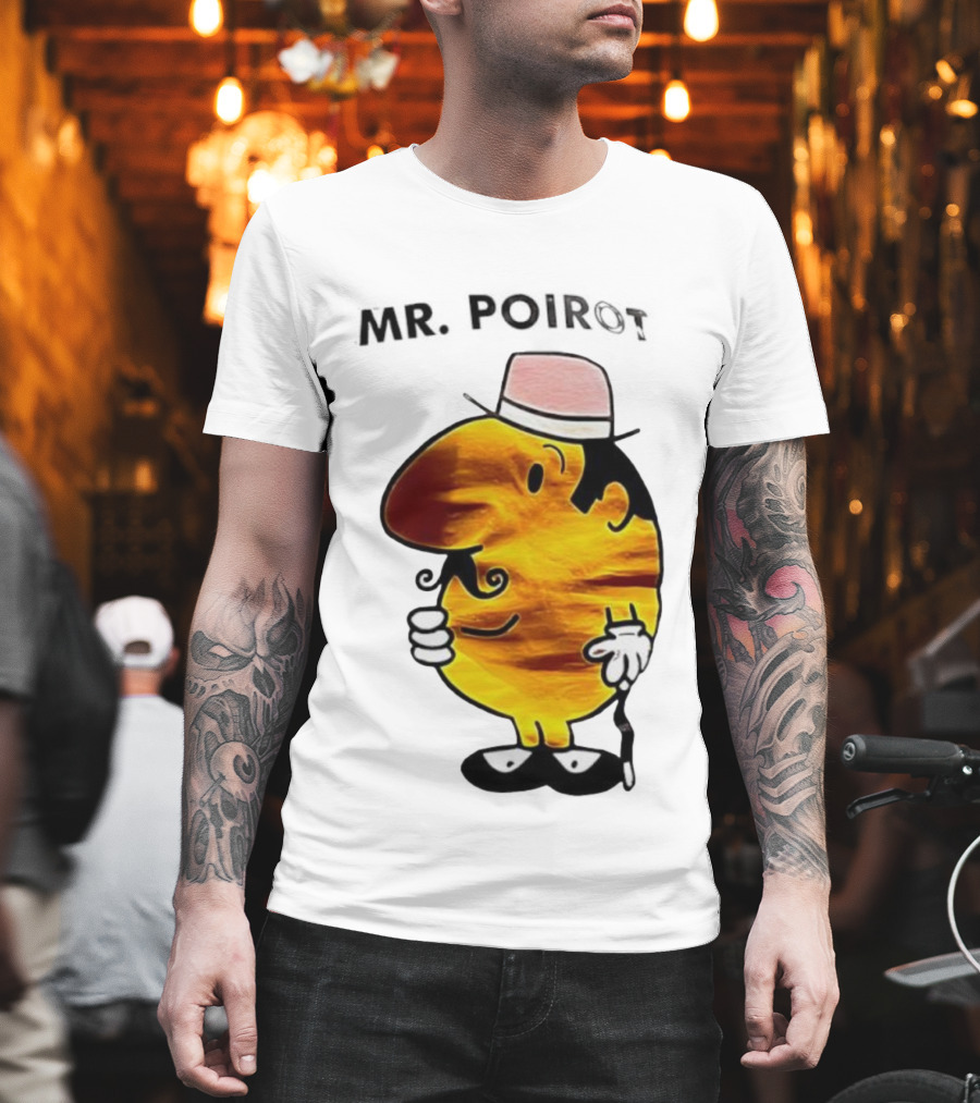 Hercule Poirot Cartoon Character With Pink Bowler Hat T-Shirt