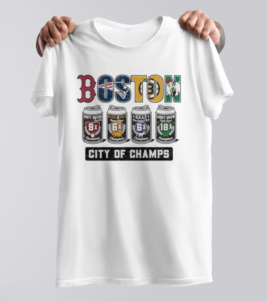Boston City Of Champions Dirty Water Black Gold G.O.A.T Lucky Brew T-Shirt