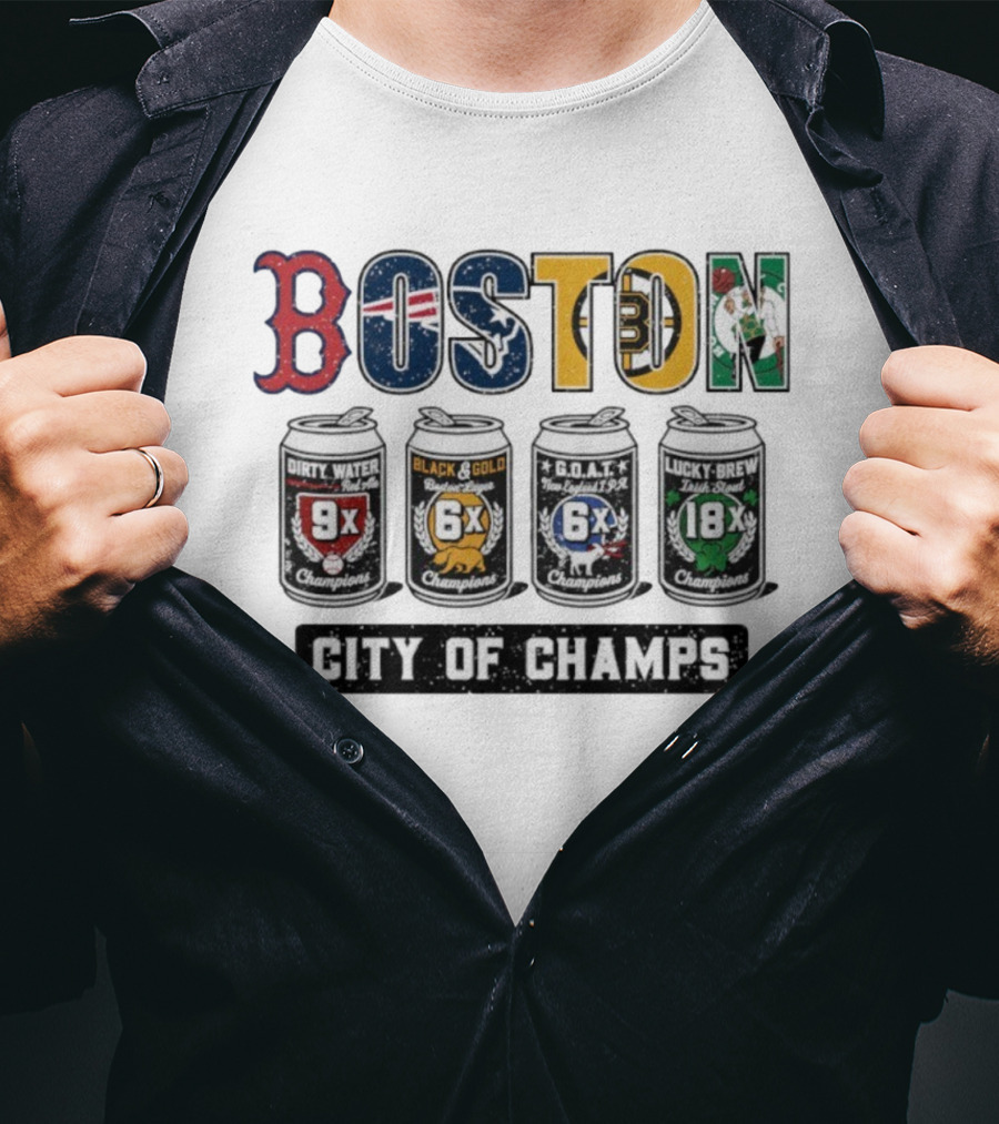 Boston City Of Champions Dirty Water Black Gold G.O.A.T Lucky Brew T-Shirt
