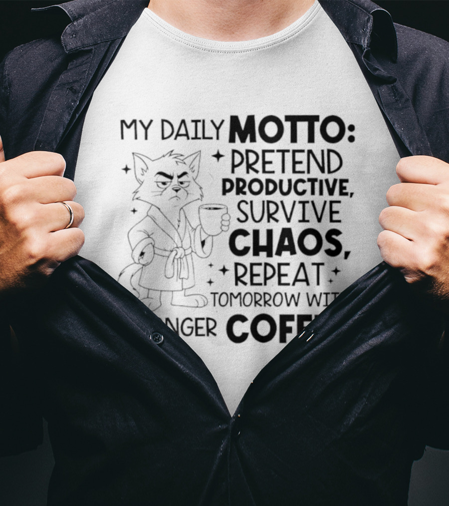Cat My Daily Motto Survive Chaos Repeat Tomorrow With Stronger Coffee T-Shirt