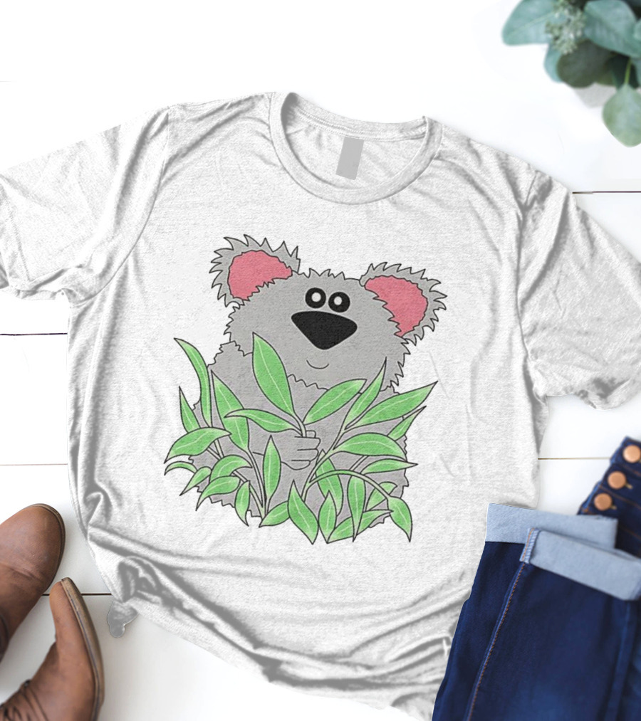 Thrifted Koala Cecile Caldwell Cute Cartoon Koala With Green Leaves T-Shirt