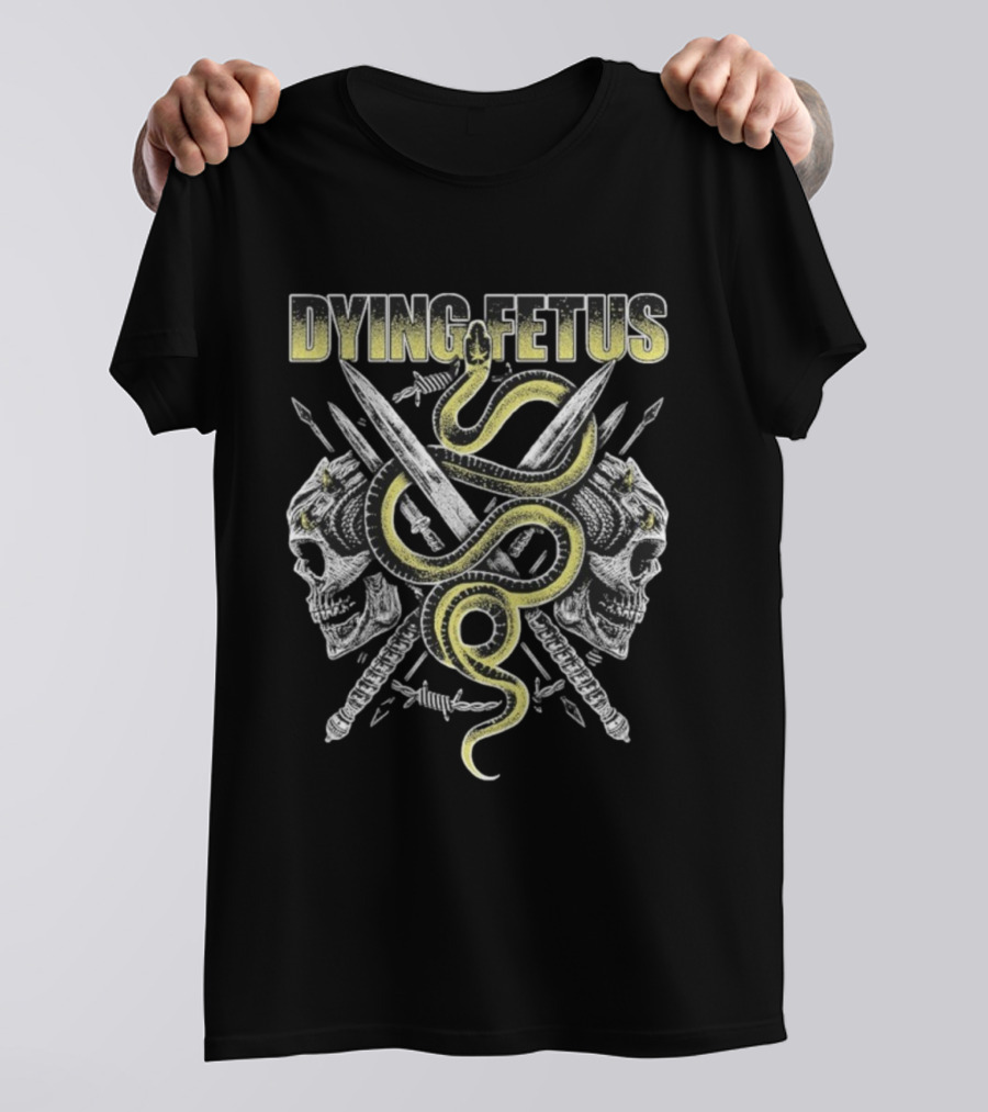 Dying Fetus Snake Skull Crossed Swords Design T-Shirt