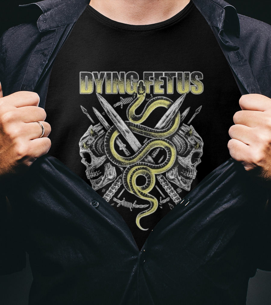 Dying Fetus Snake Skull Crossed Swords Design T-Shirt