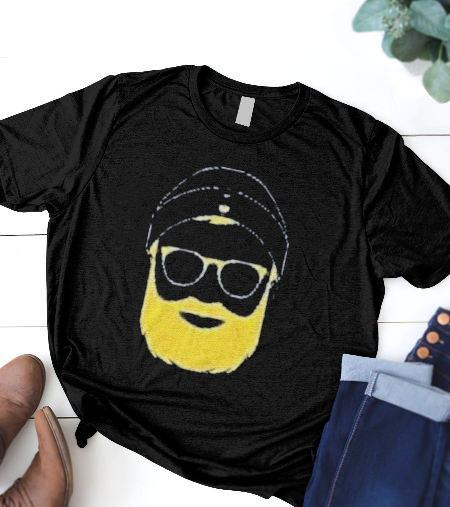 Letterman Beard Glasses Beanie Icon Sketch T-Shirt