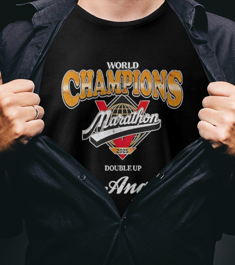 World Champions Marathon 2025 Los Angeles Victory Double Up T-Shirt