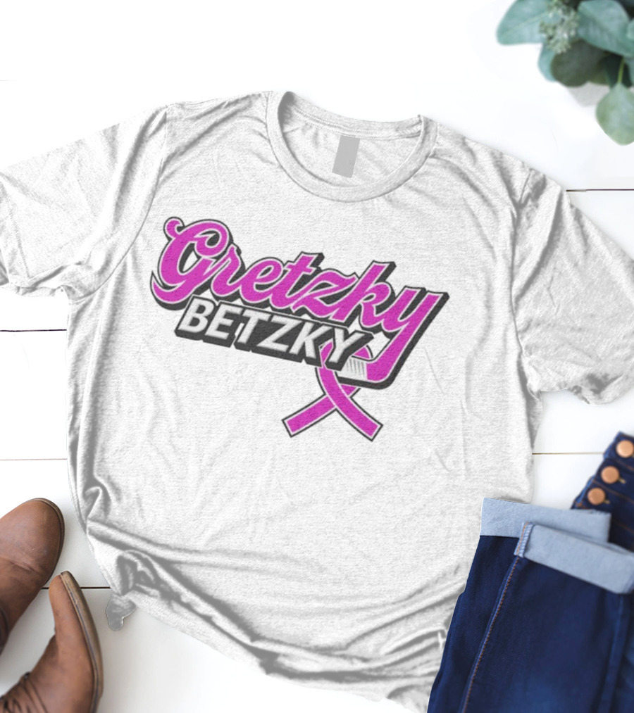 Gretzky Betzky Hockey Awareness Pink Ribbon Hockey Stick T-Shirt