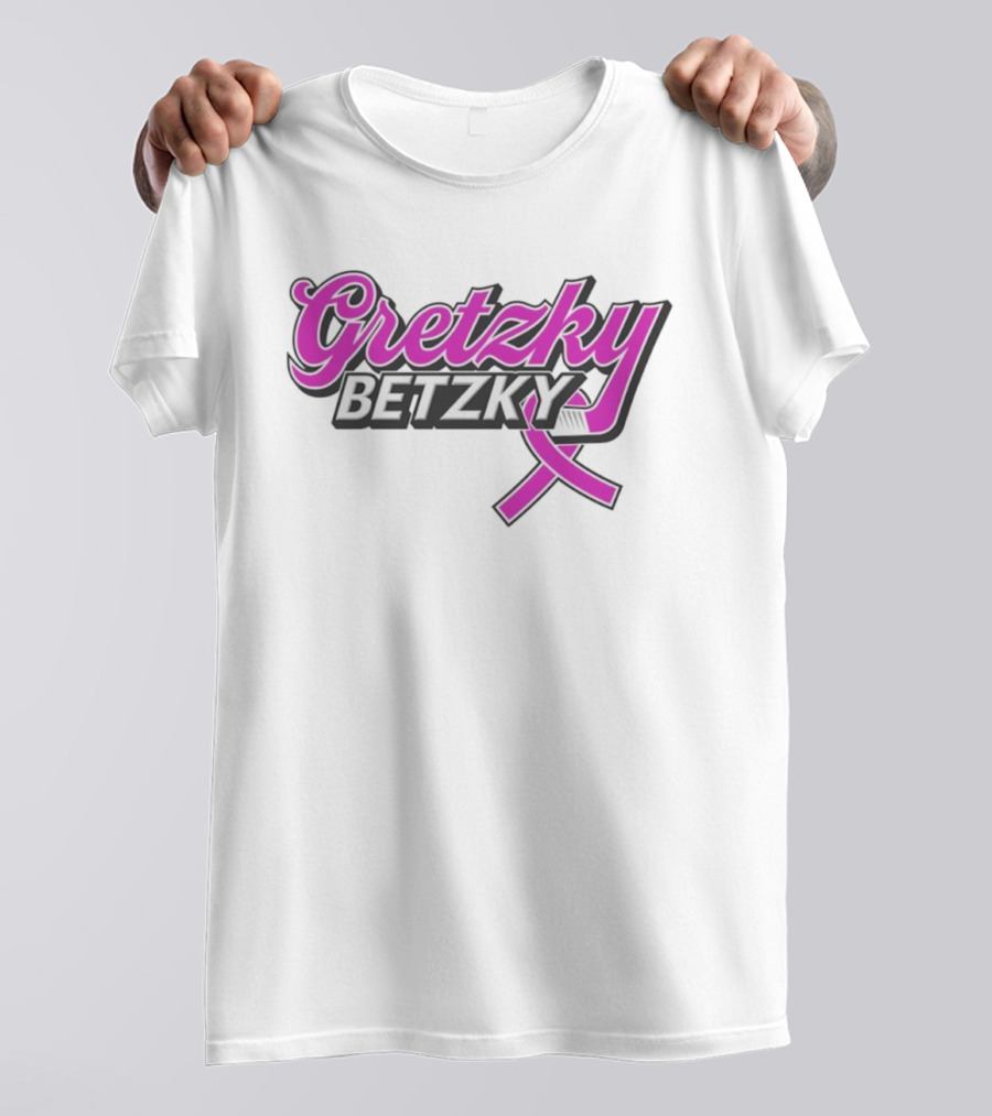 Gretzky Betzky Hockey Awareness Pink Ribbon Hockey Stick T-Shirt