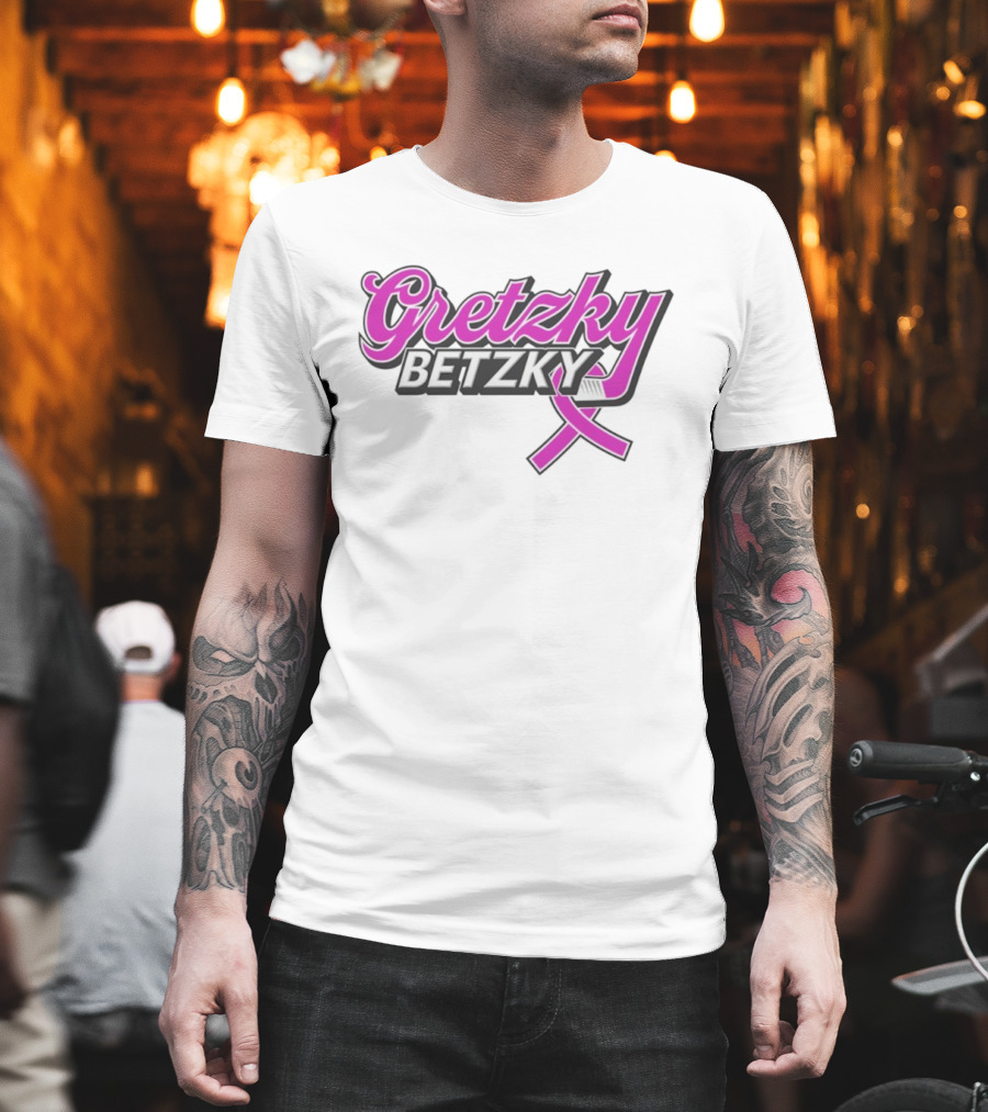 Gretzky Betzky Hockey Awareness Pink Ribbon Hockey Stick T-Shirt
