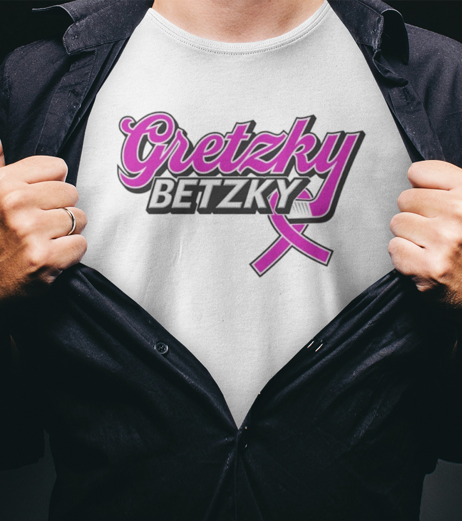 Gretzky Betzky Hockey Awareness Pink Ribbon Hockey Stick T-Shirt