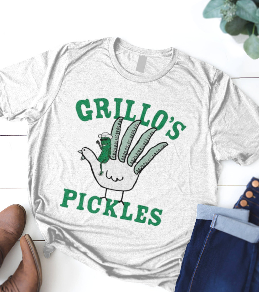 Grillo's Pickles Thanksgiving Hand Turkey Design T-Shirt
