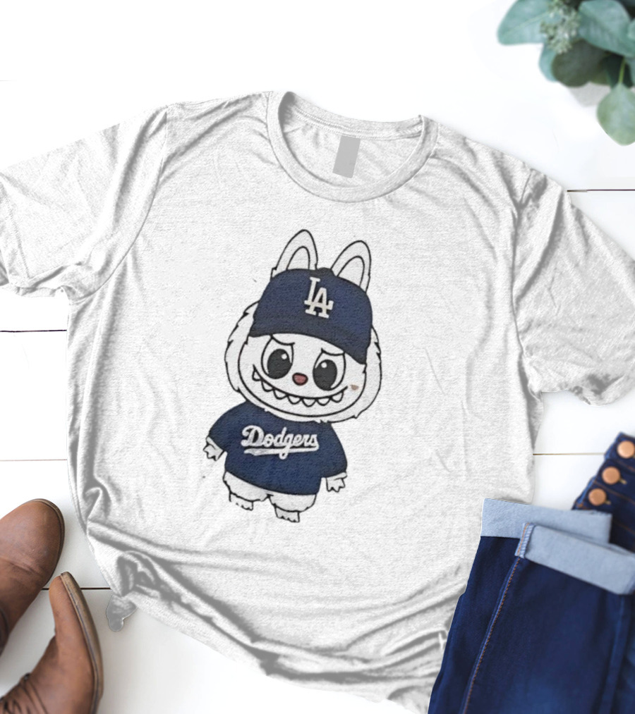 Labubu In Dodgers Gear Los Angeles Dodgers Hat And Outfit T-Shirt