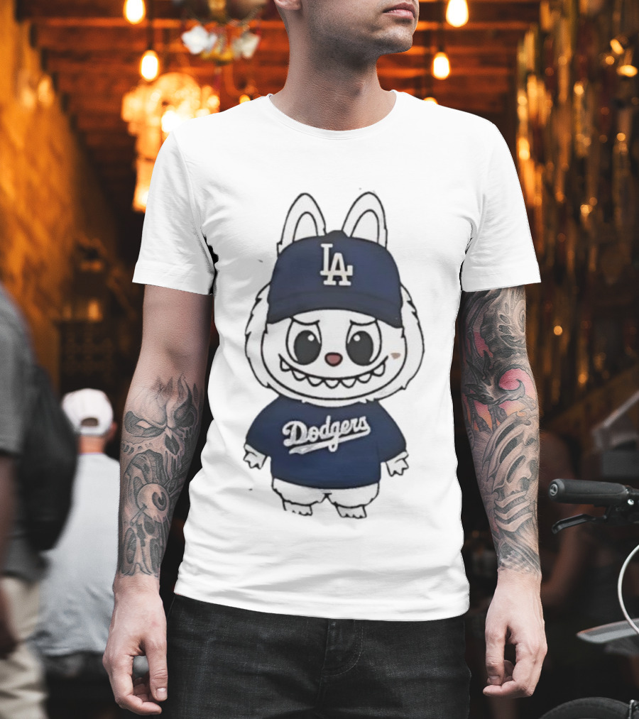 Labubu In Dodgers Gear Los Angeles Dodgers Hat And Outfit T-Shirt