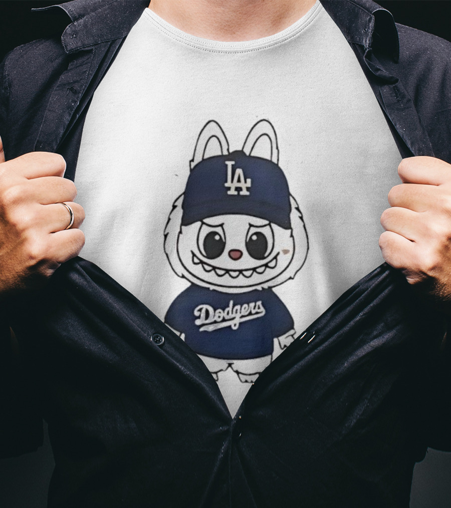 Labubu In Dodgers Gear Los Angeles Dodgers Hat And Outfit T-Shirt