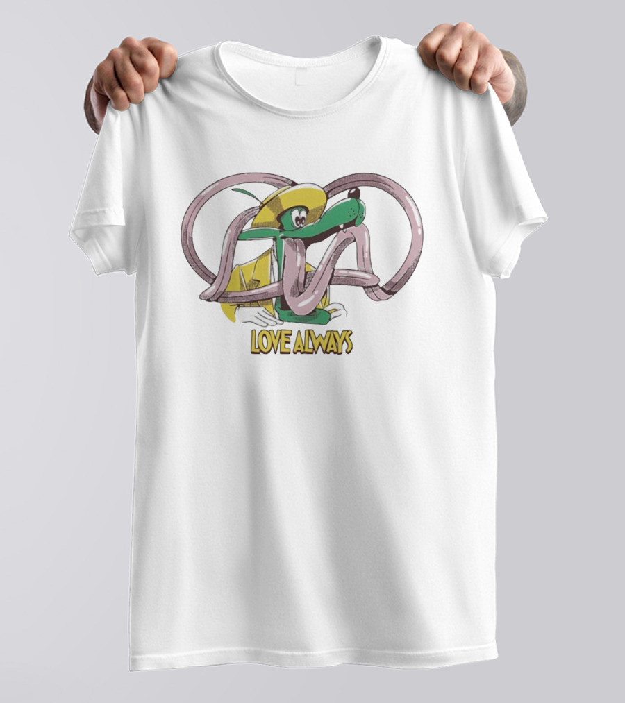 Love Always Cartoon Yellow Hat Green Dog Balloon Art T-Shirt