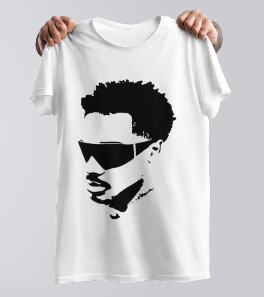 Plaqueboymax Face Outline With Sunglasses And Abstract Hair Sketch T-Shirt